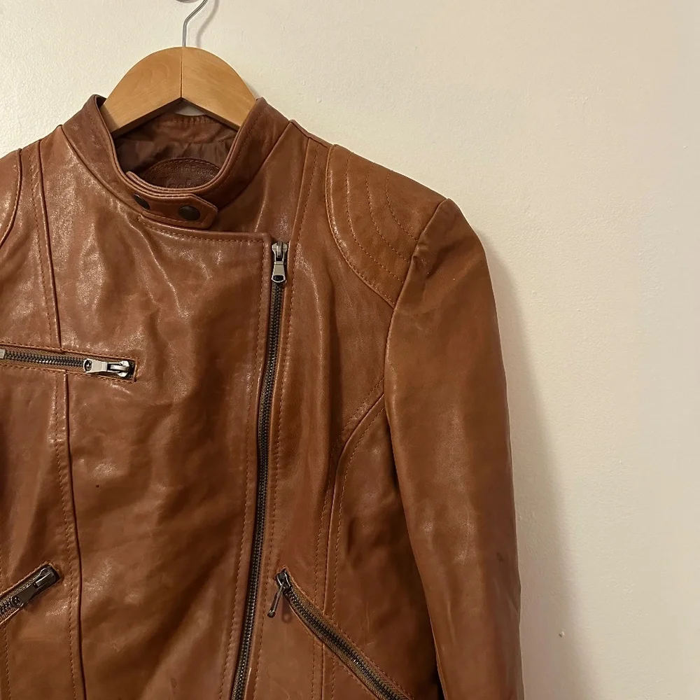Jacketto Vintage Italian Leather Caramel Colored Leather Moto Jacket | Size 46